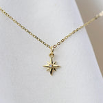 North Star 14K Gold Necklace — Diamond Starburst Charm - Sash Jewelry