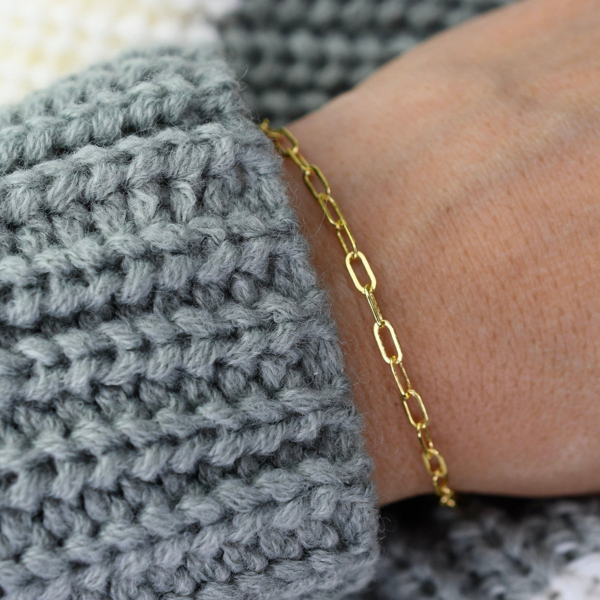 Paper Clip Chain Bracelet – Dainty Adjustable Link Bracelet - Sash Jewelry