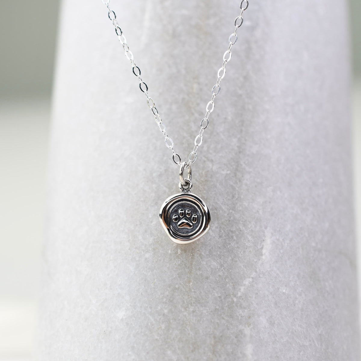 Paw Print Necklace – Wax Seal Paw Charm Minimalist Sterling Silver Necklace - Sash Jewelry