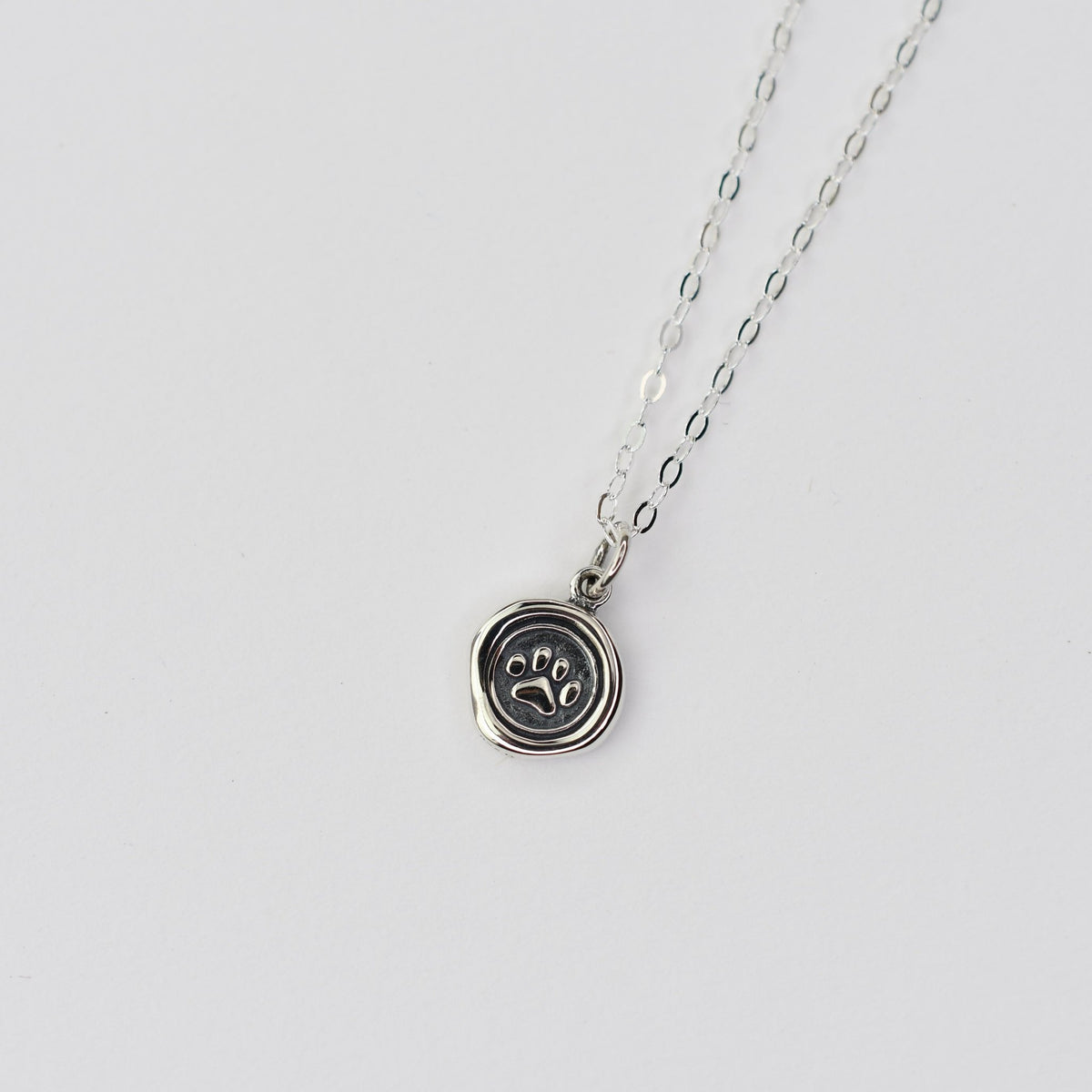 Paw Print Necklace – Wax Seal Paw Charm Minimalist Sterling Silver Necklace - Sash Jewelry