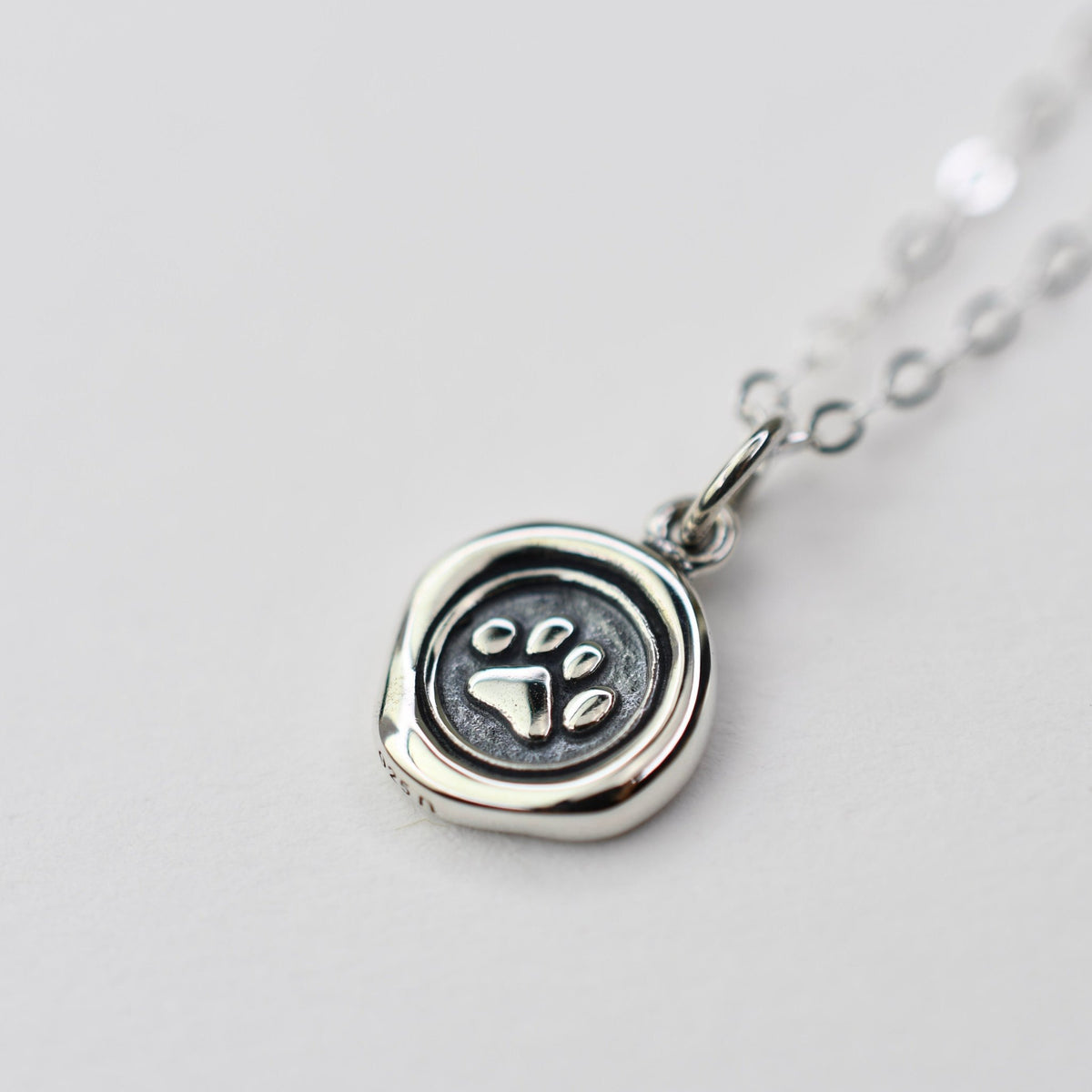 Paw Print Necklace – Wax Seal Paw Charm Minimalist Sterling Silver Necklace - Sash Jewelry