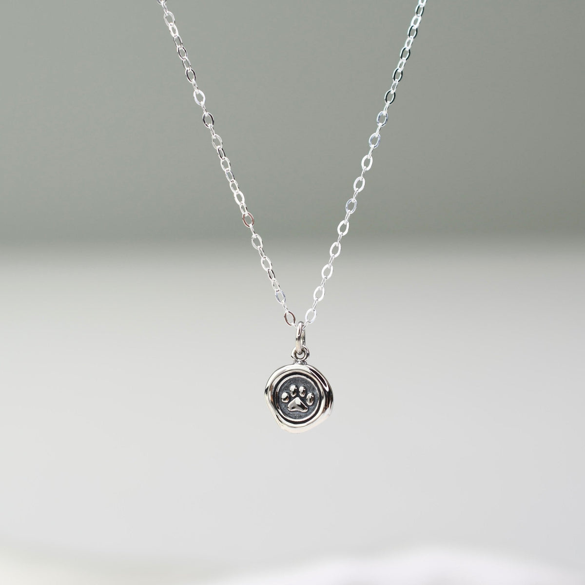 Paw Print Necklace – Wax Seal Paw Charm Minimalist Sterling Silver Necklace - Sash Jewelry