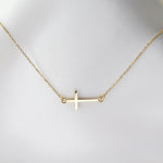 Sideways Cross Necklace – Minimal Horizontal Cross Necklace - Sash Jewelry