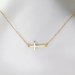 Sideways Cross Necklace – Minimal Horizontal Cross Necklace - Sash Jewelry
