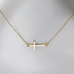Sideways Cross Necklace – Minimal Horizontal Cross Necklace - Sash Jewelry