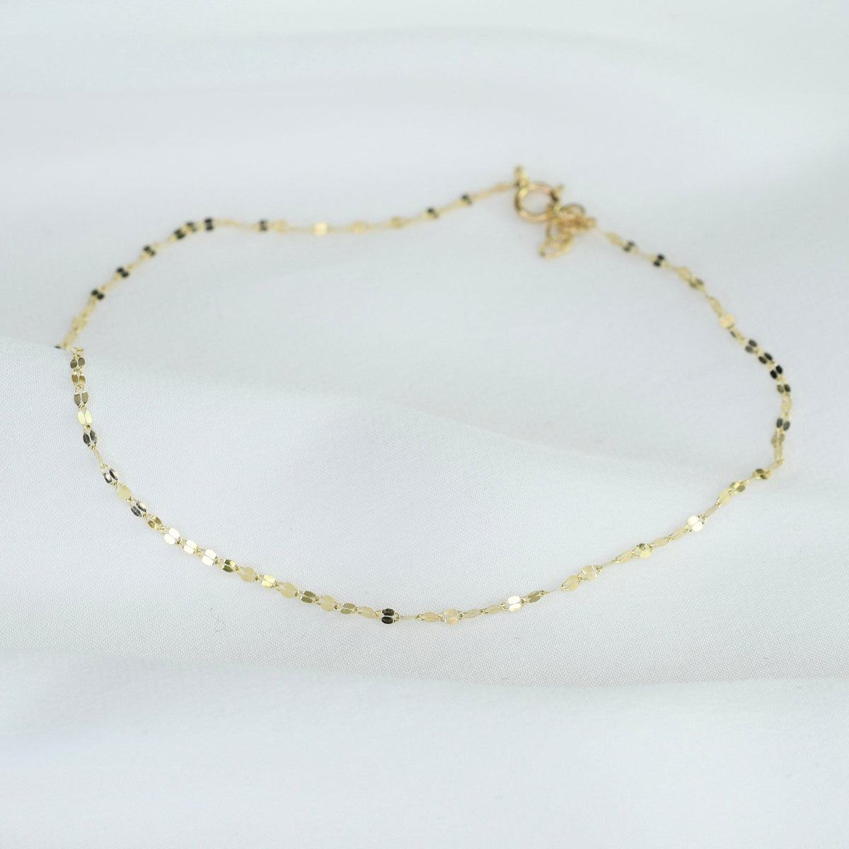 Sparkle Dainty 14K Gold Chain Anklet – Ultra Delicate Solid Gold Anklet - Sash Jewelry