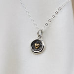 Sterling Silver and Bronze Small Heart Necklace – Wax Seal Heart Charm Necklace - Sash Jewelry