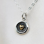 Sterling Silver and Bronze Small Heart Necklace – Wax Seal Heart Charm Necklace - Sash Jewelry
