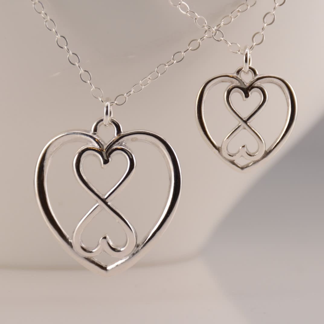 Sterling Silver Mother Daughter Heart Infinity Necklace Set - Sash Jewelry